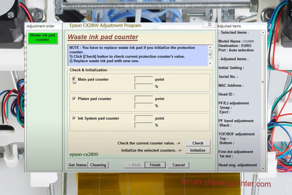 reset máy in CX2800