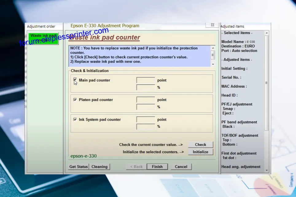 reset máy in E-330