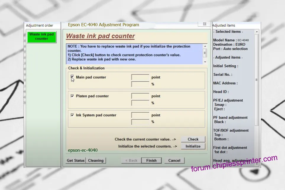 reset máy in EC-4040