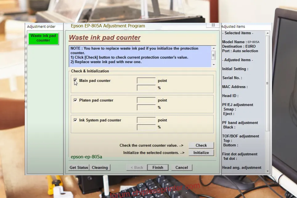 reset máy in EP-805A