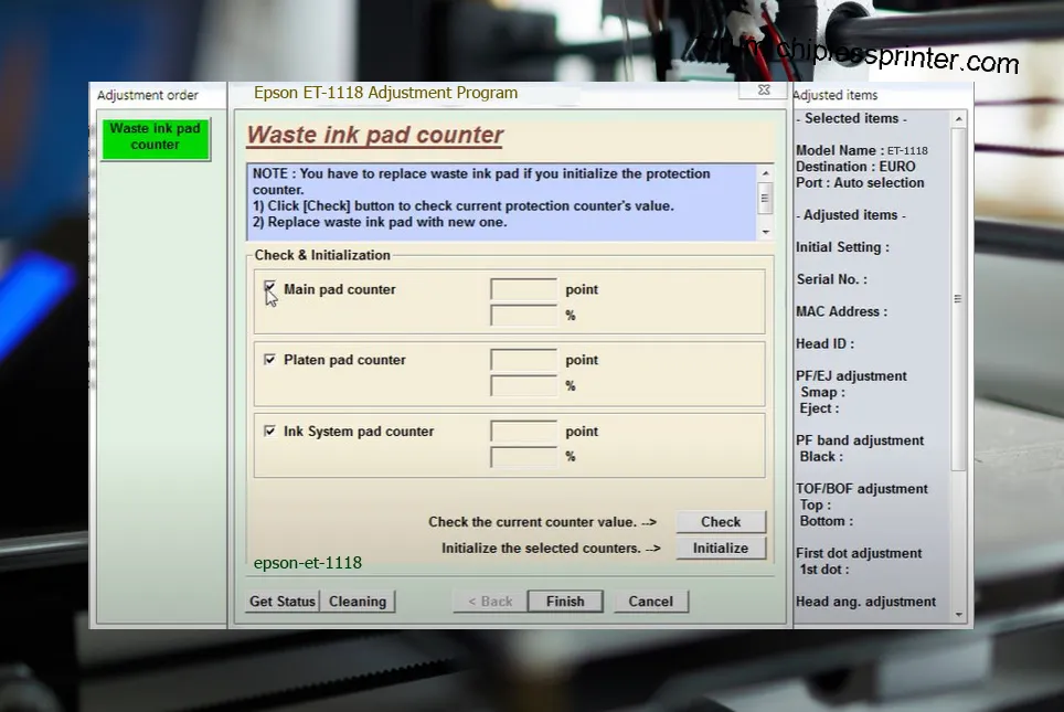 reset máy in ET-1118