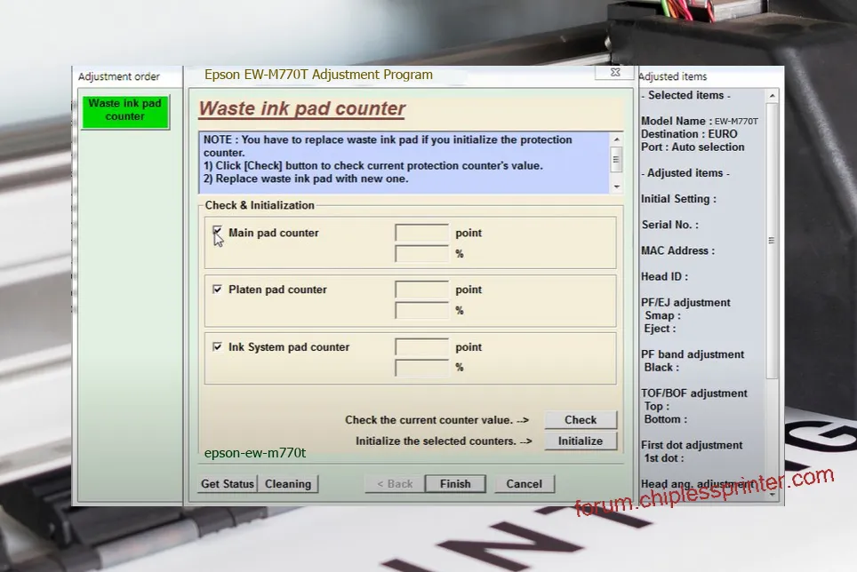 reset máy in EW-M770T