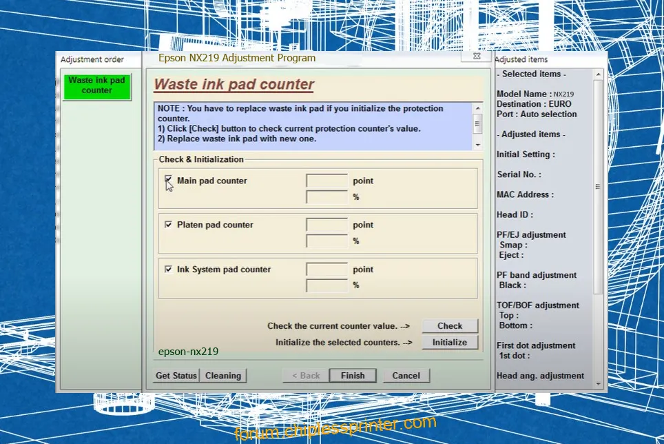 reset máy in NX219