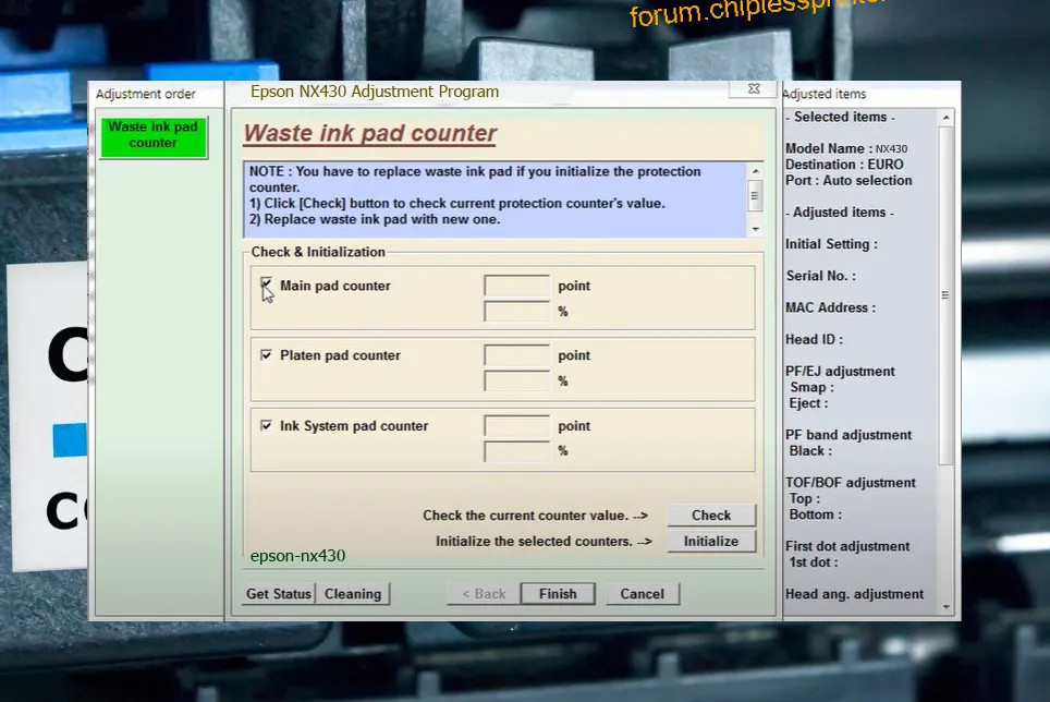 reset máy in NX430