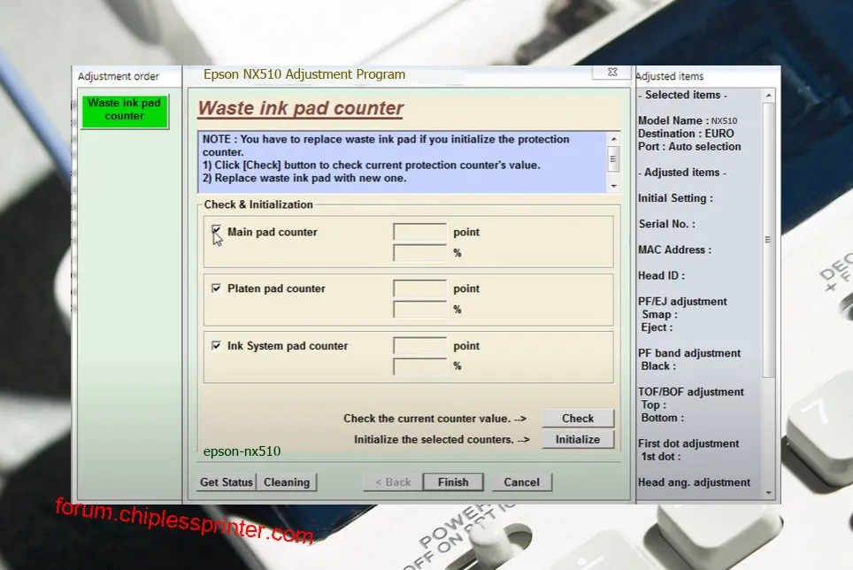 reset máy in NX510