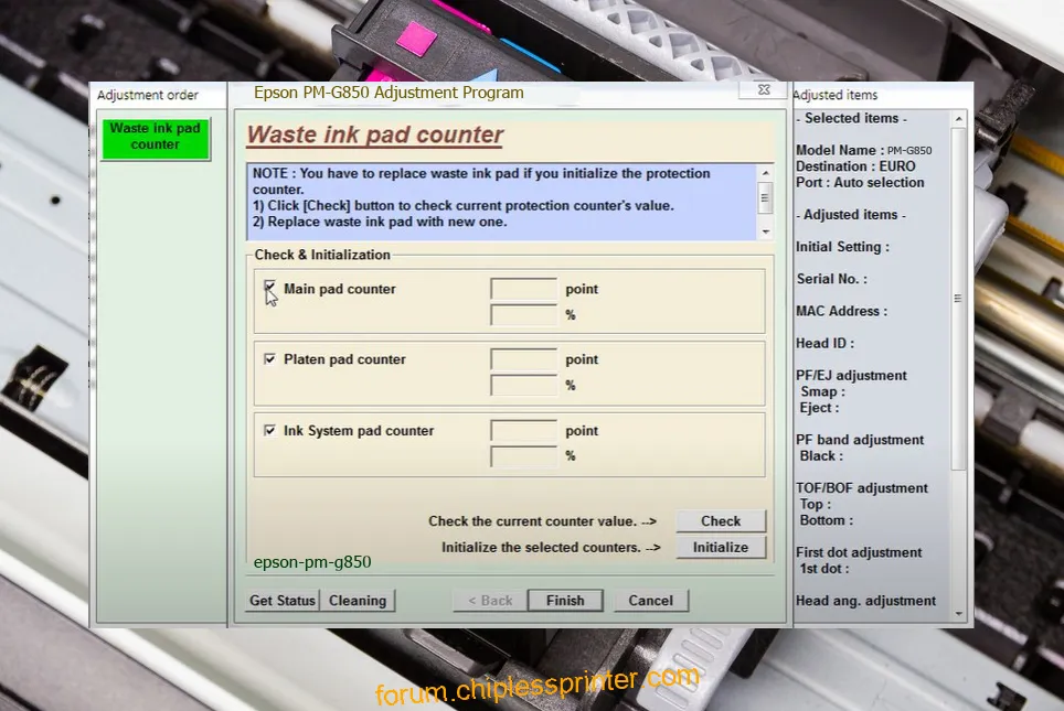 reset máy in PM-G850