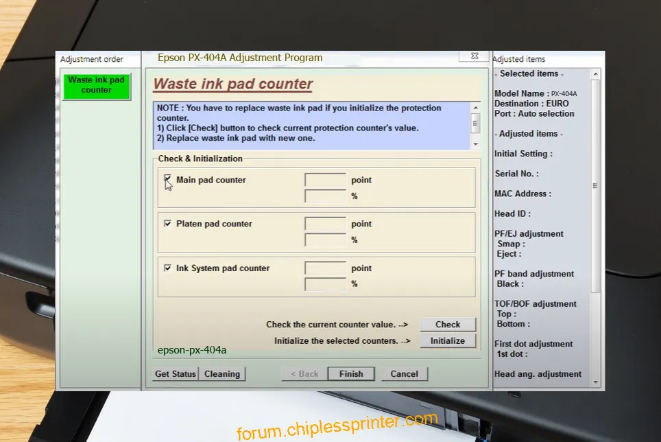 reset máy in PX-404A