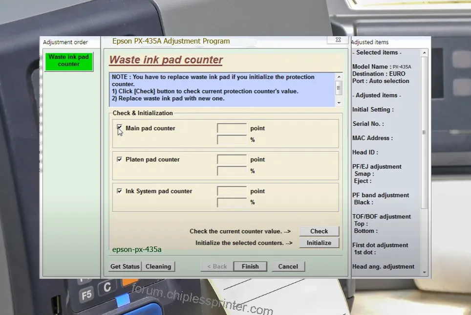 reset máy in PX-435A