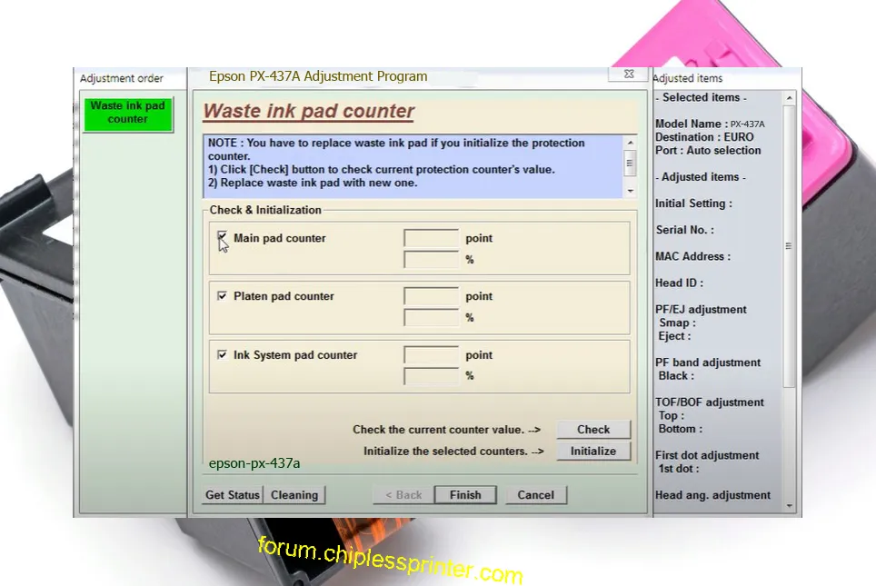 reset máy in PX-437A