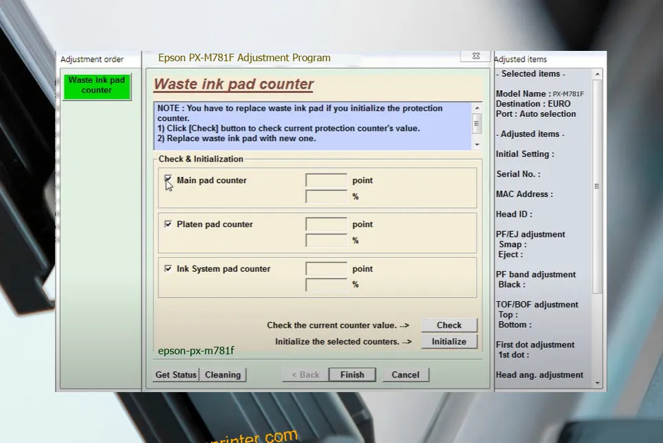 reset máy in PX-M781F