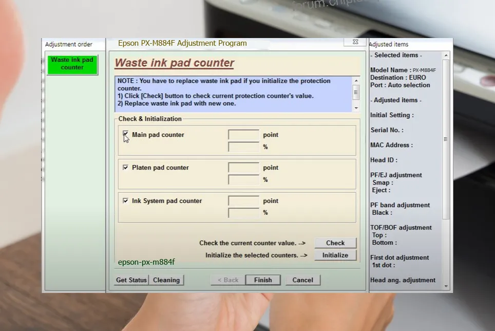 reset máy in PX-M884F