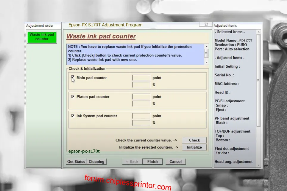 reset máy in PX-S170T