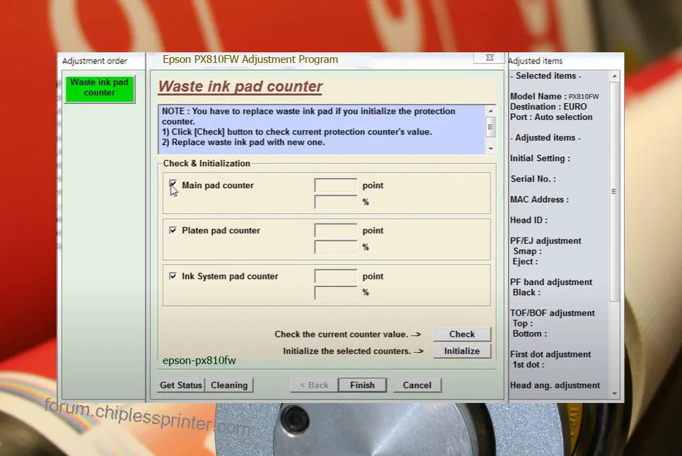 reset máy in PX810FW