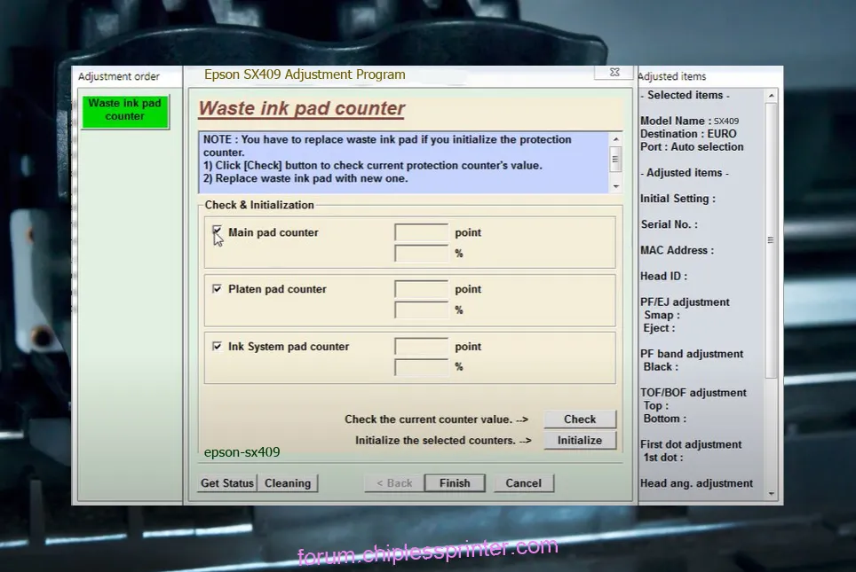 reset máy in SX409