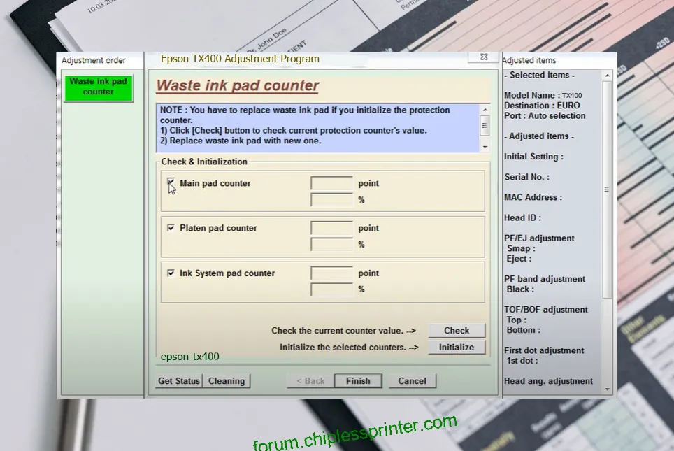 reset máy in TX400