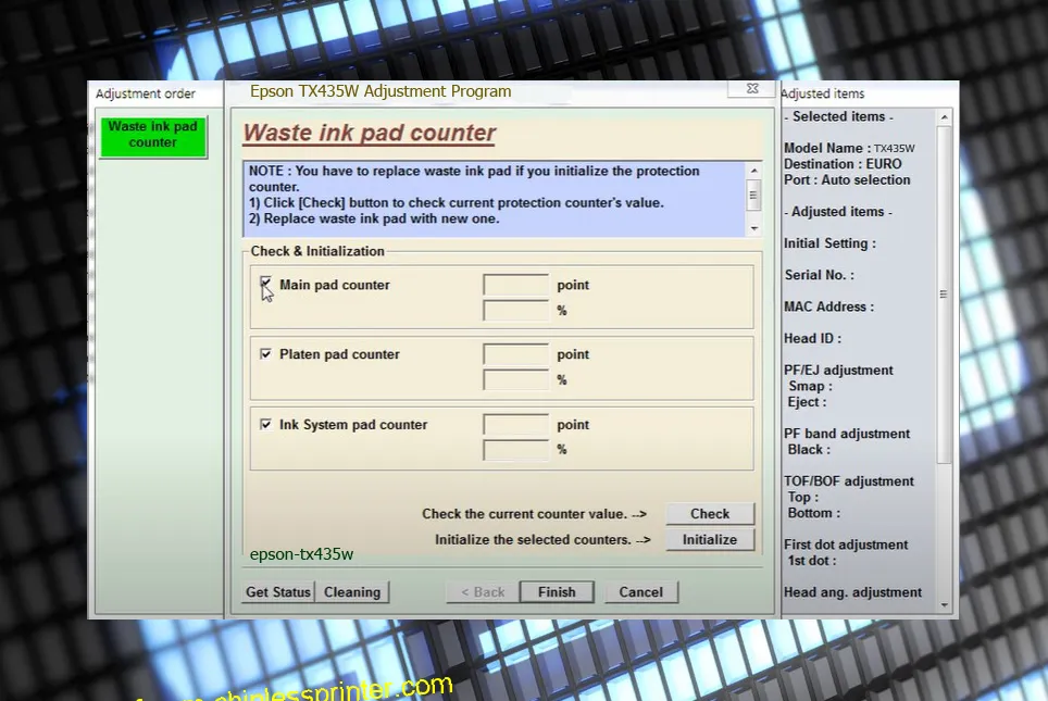 reset máy in TX435W