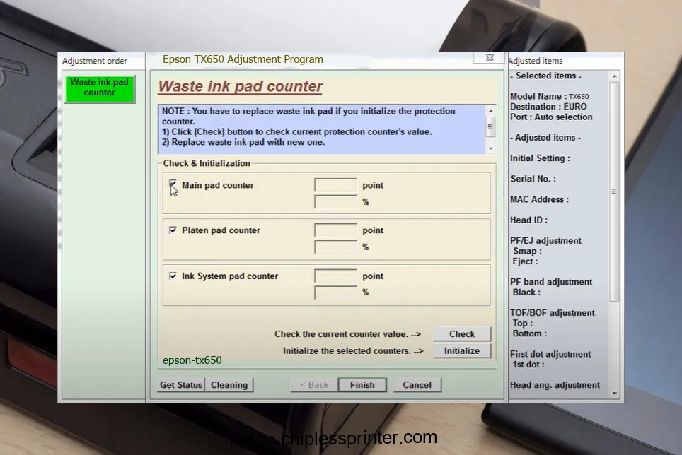 reset máy in TX650