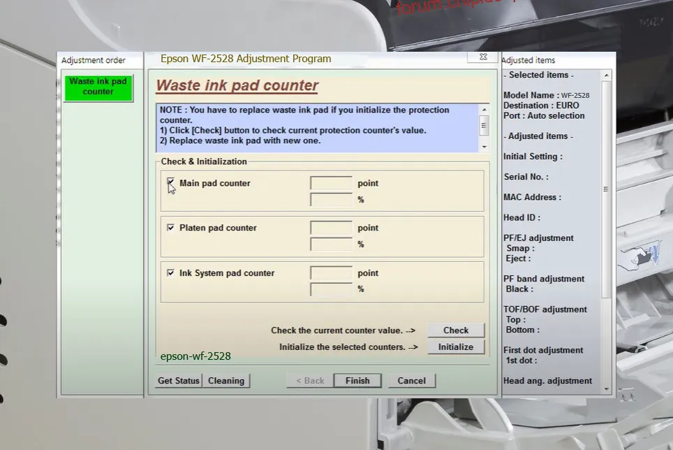 reset máy in WF-2528