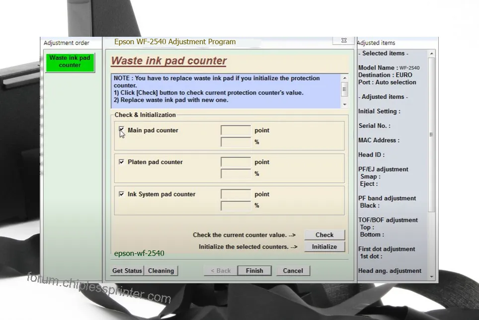 reset máy in WF-2540