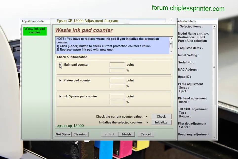 reset máy in XP-15000