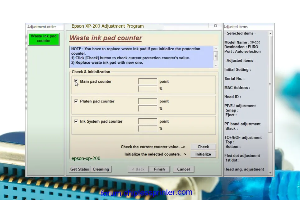 reset máy in XP-200