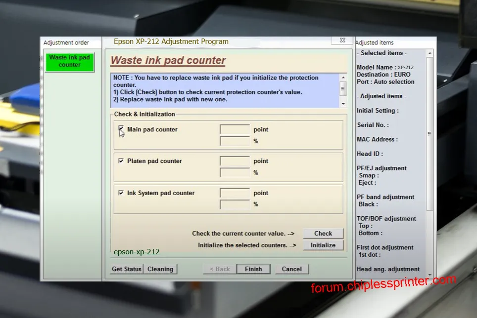 reset máy in XP-212