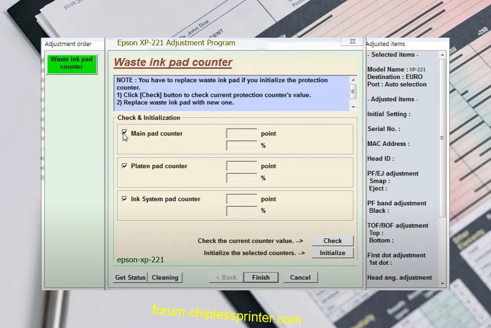 reset máy in XP-221