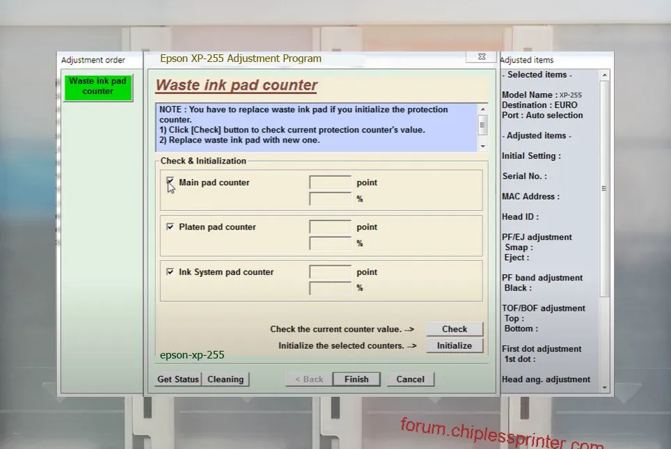 reset máy in XP-255