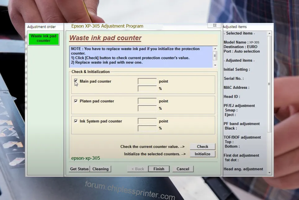 reset máy in XP-305