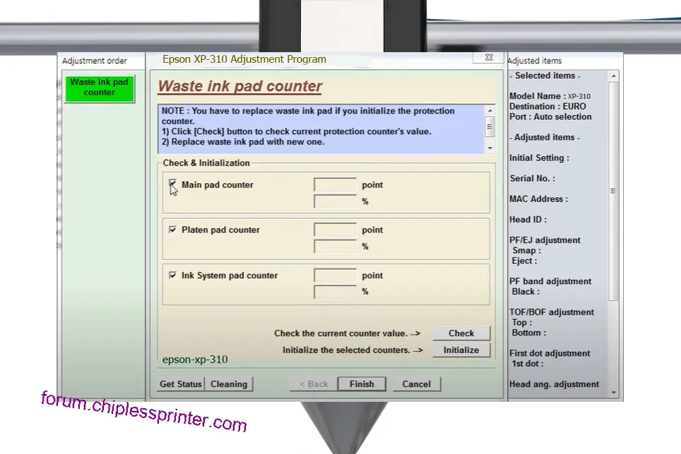 reset máy in XP-310