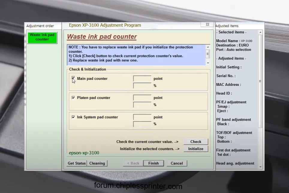 reset máy in XP-3100