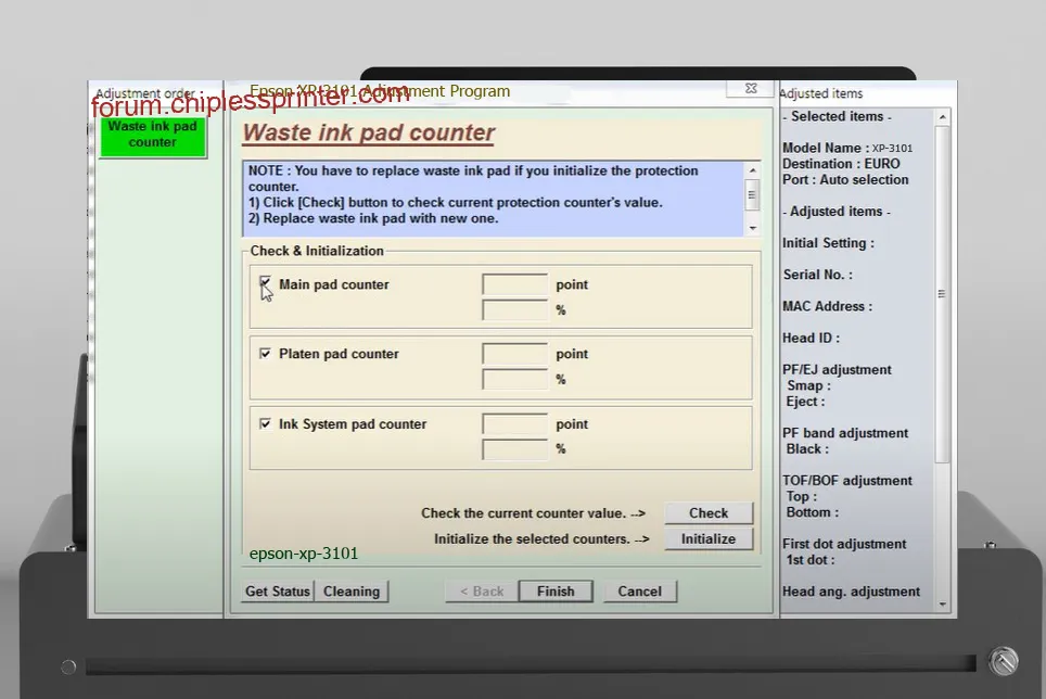 reset máy in XP-3101