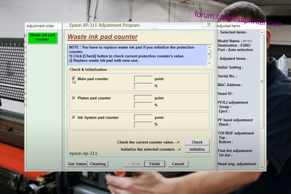 reset máy in XP-311