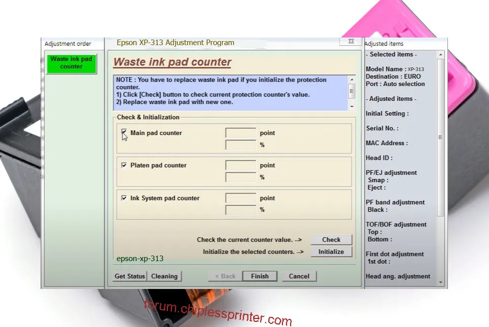 reset máy in XP-313