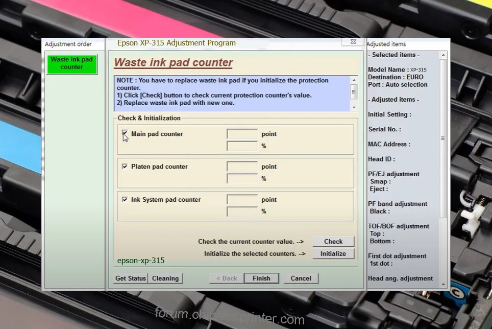 reset máy in XP-315