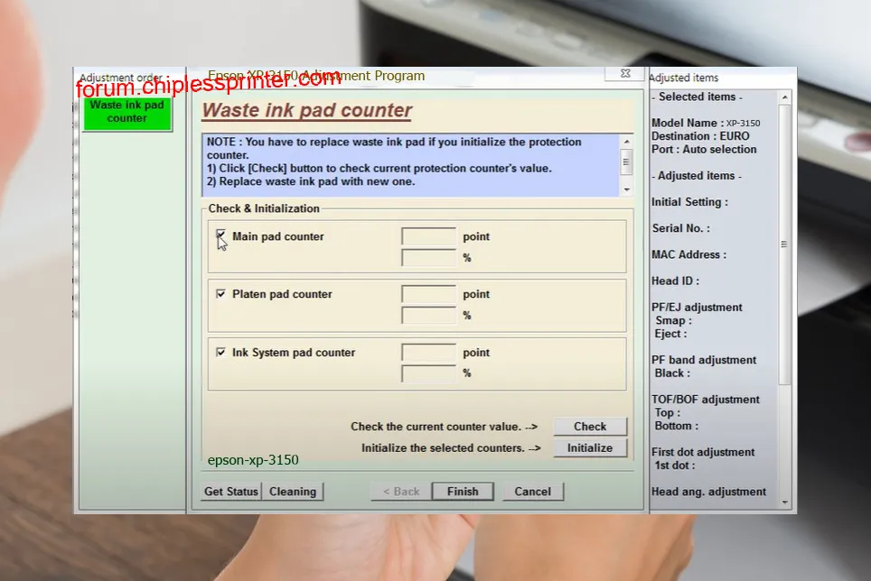 reset máy in XP-3150