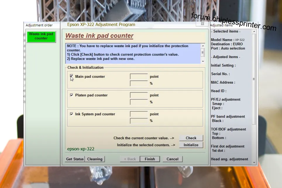 reset máy in XP-322