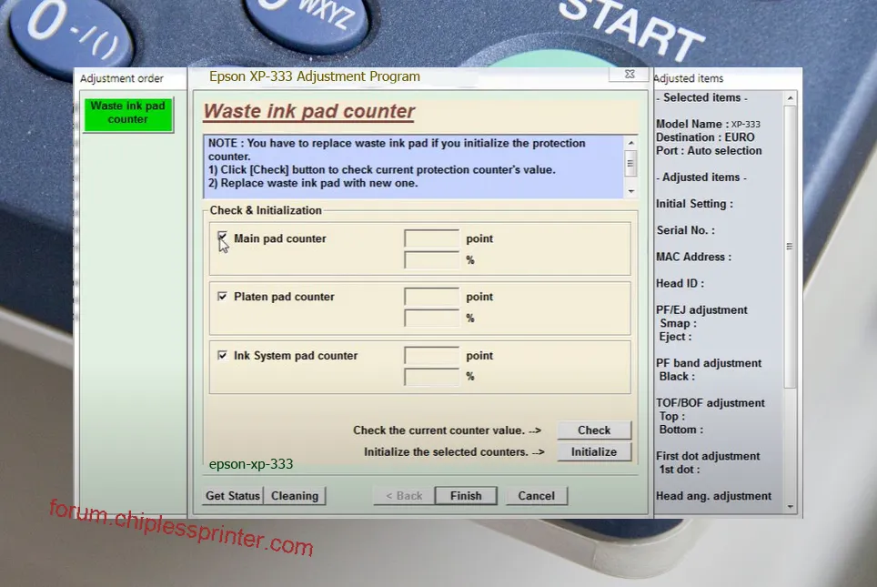 reset máy in XP-333