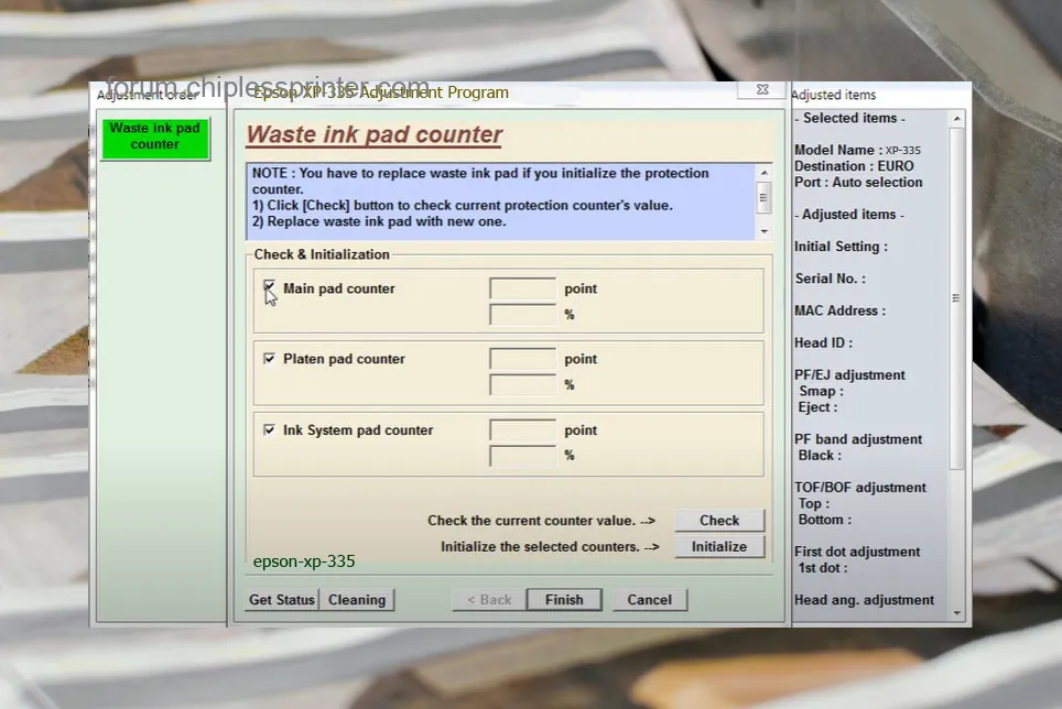 reset máy in XP-335