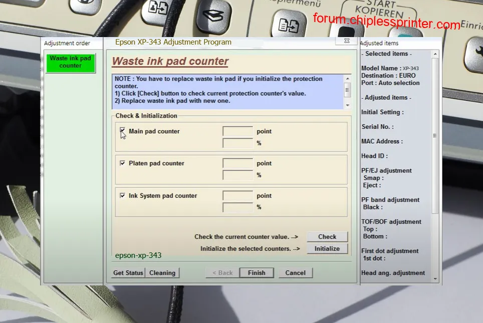 reset máy in XP-343