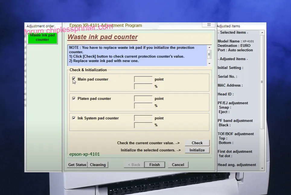 reset máy in XP-4101