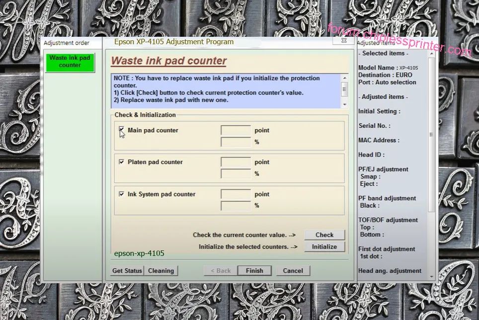 reset máy in XP-4105