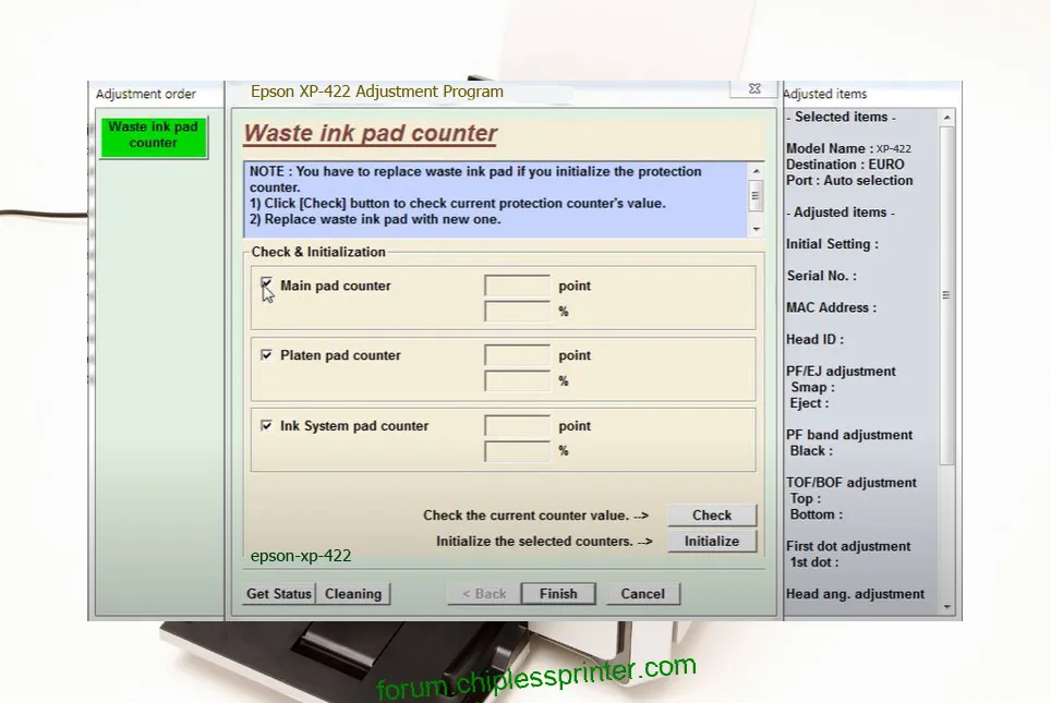 reset máy in XP-422