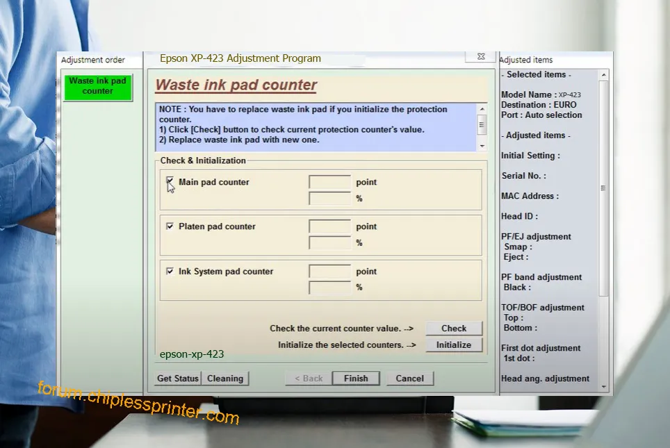 reset máy in XP-423