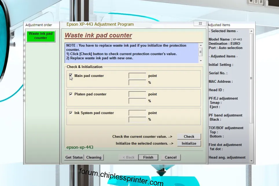 reset máy in XP-443