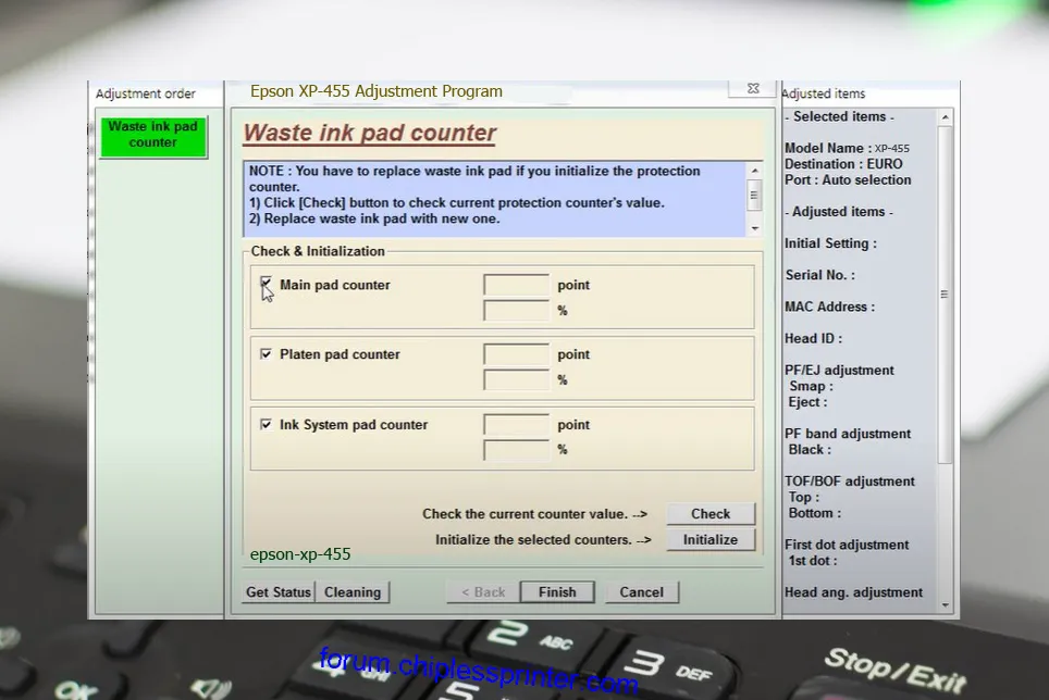 reset máy in XP-455