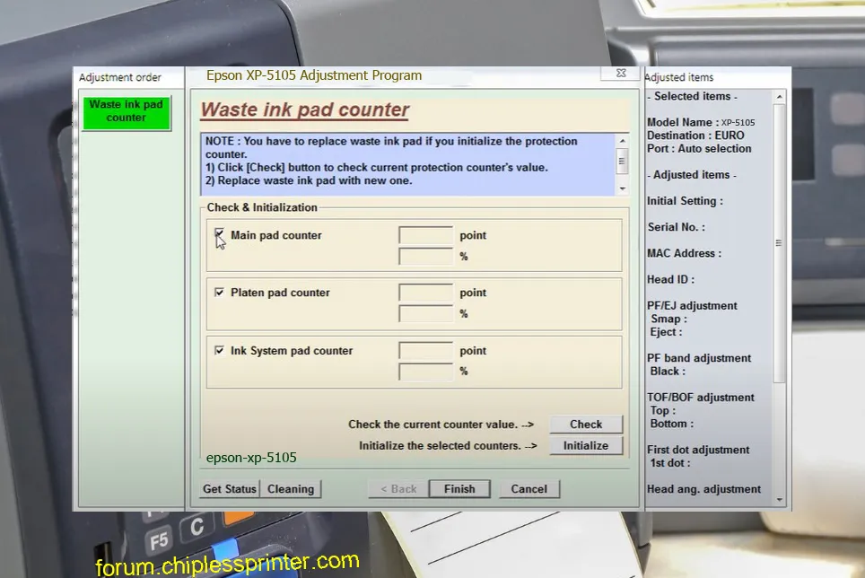 reset máy in XP-5105