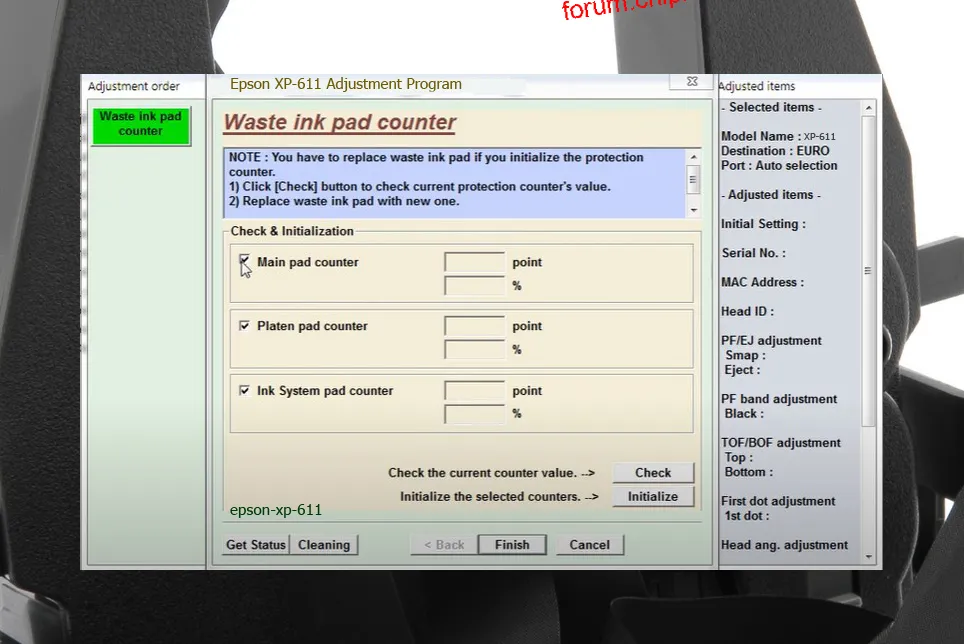 reset máy in XP-611