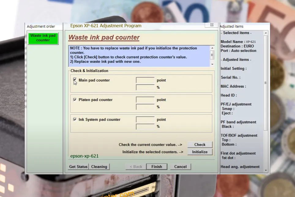 reset máy in XP-621