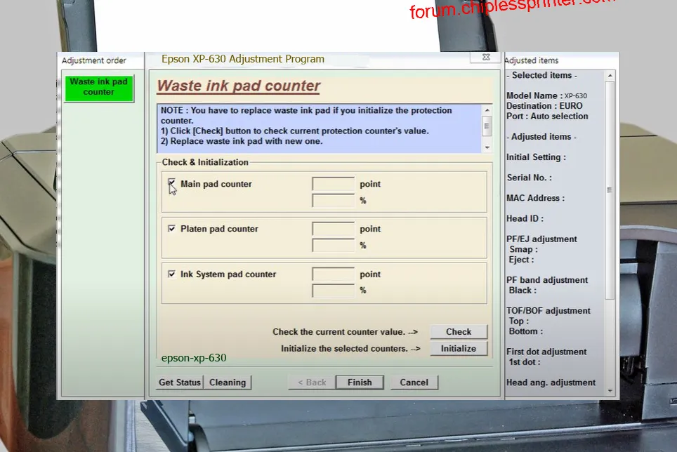 reset máy in XP-630